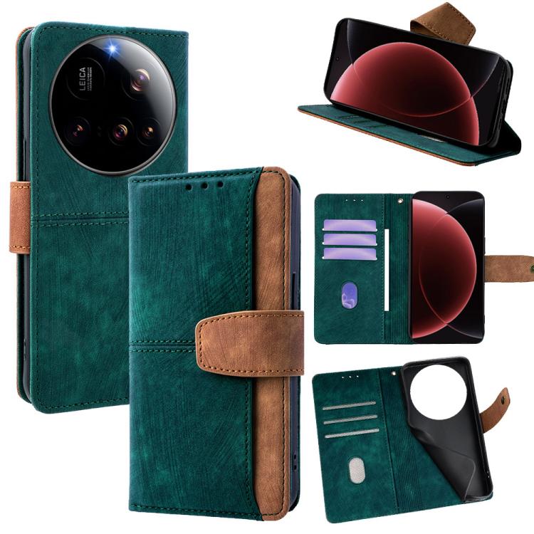 

For Xiaomi 15 Ultra Color Stitching Skin Feel Leather RFID Blocking Phone Case(Green)