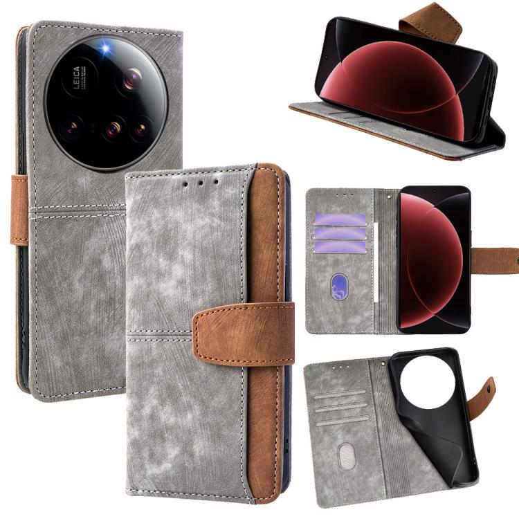 

For Xiaomi 15 Ultra Color Stitching Skin Feel Leather RFID Blocking Phone Case(Grey)