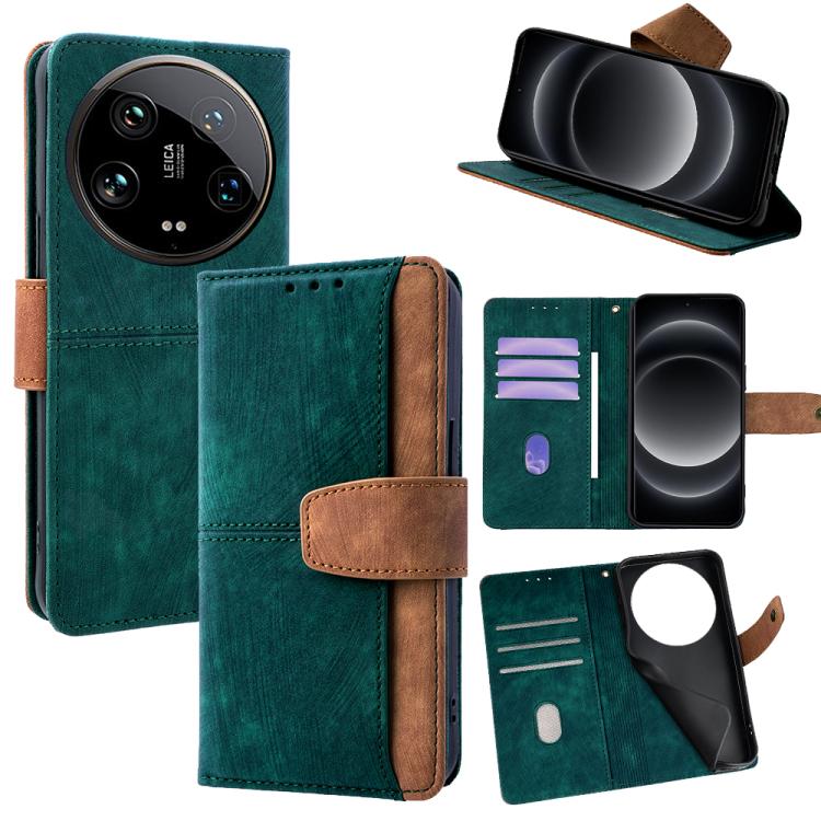 

For Xiaomi 14 Ultra Color Stitching Skin Feel Leather RFID Blocking Phone Case(Green)