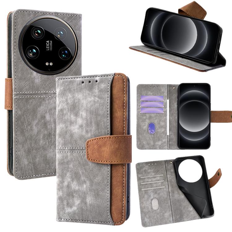 

For Xiaomi 14 Ultra Color Stitching Skin Feel Leather RFID Blocking Phone Case(Grey)