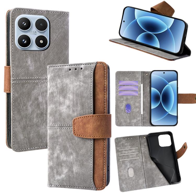 

For Xiaomi 17 Color Stitching Skin Feel Leather RFID Blocking Phone Case(Grey)