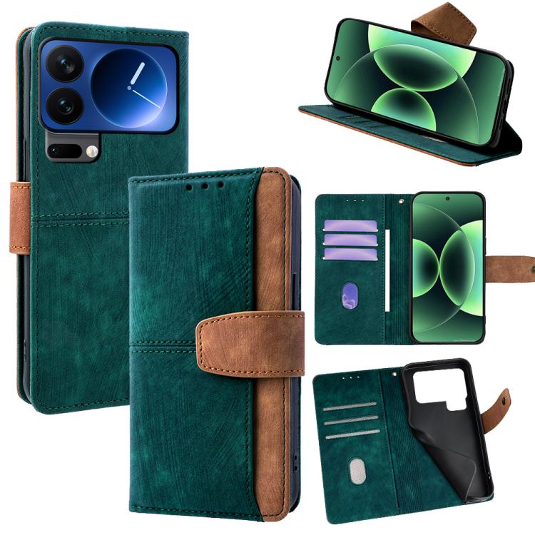 

For Xiaomi 17 Pro Color Stitching Skin Feel Leather RFID Blocking Phone Case(Green)