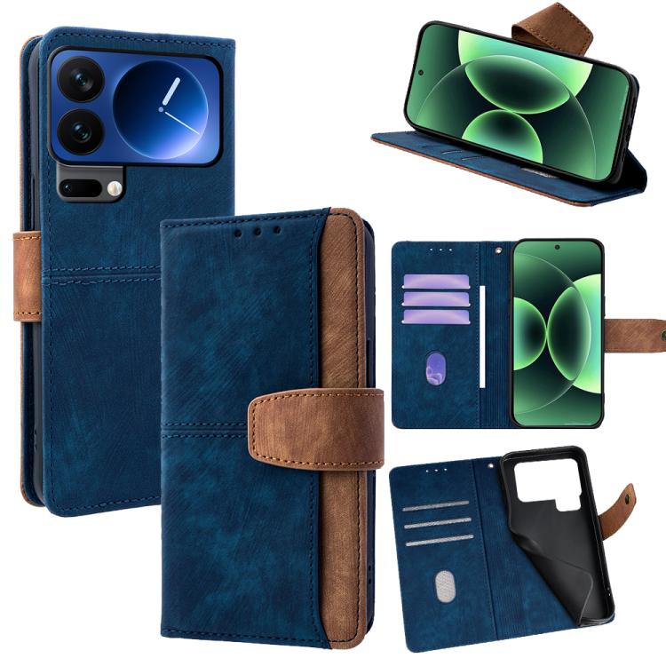 

For Xiaomi 17 Pro Max Color Stitching Skin Feel Leather RFID Blocking Phone Case(Blue)