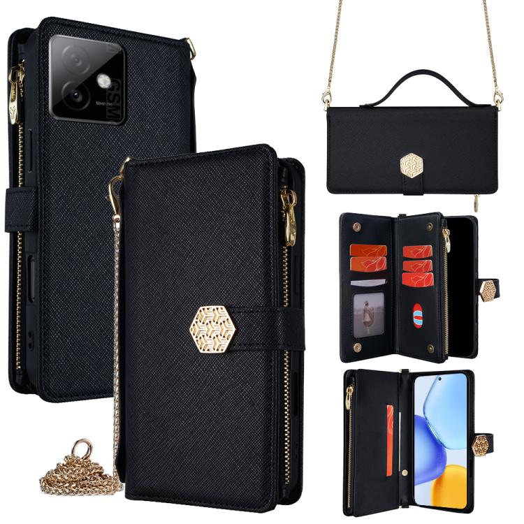

For Honor X60 GT 5G Crossbody Handle Cross Texture Leather Phone Case(Black)