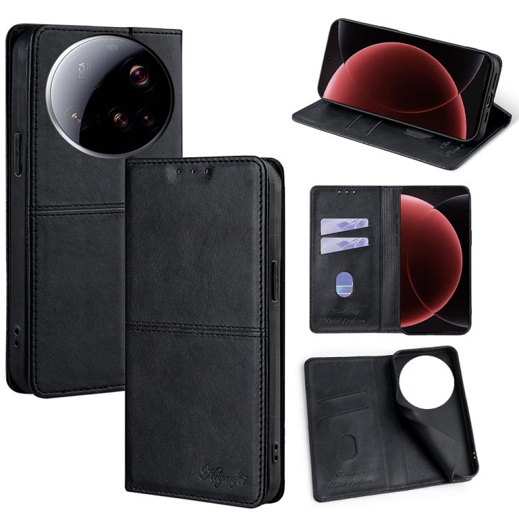 

For Xiaomi 15 Ultra Cow Texture Magnetic Leather Phone Case(Black)