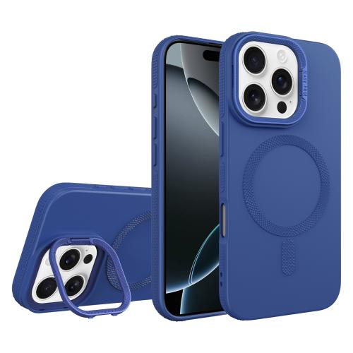 

For iPhone 16 Pro Max Diamond Texture Lens Holder Skin Feel MagSafe Phone Case(Royal Blue)