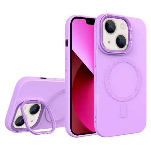 

For iPhone 13 Diamond Texture Lens Holder Skin Feel MagSafe Phone Case(Purple)