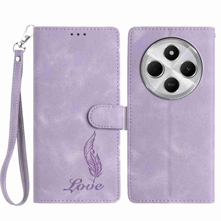 

For Redmi 14C 4G Skin Feel Embossed Feather Leather Phone Case(Purple)
