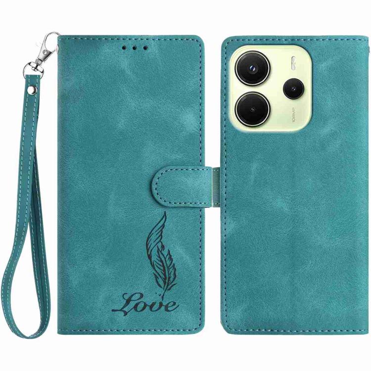 

For Redmi Note 14 4G 164.84mm Skin Feel Embossed Feather Leather Phone Case(Green)