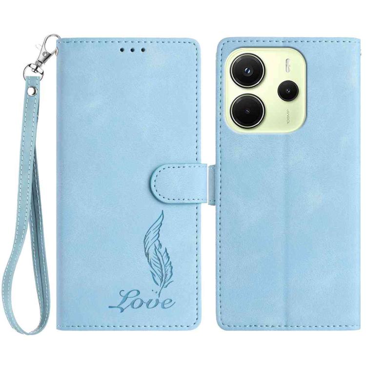 

For Redmi Note 14 4G 164.84mm Skin Feel Embossed Feather Leather Phone Case(Light Blue)