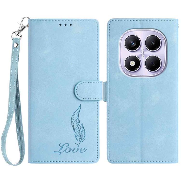 

For Redmi Note 14 Pro 4G Skin Feel Embossed Feather Leather Phone Case(Light Blue)