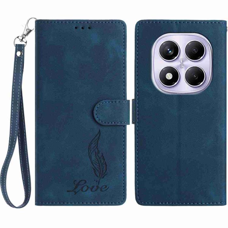 

For Redmi Note 14 Pro 4G Skin Feel Embossed Feather Leather Phone Case(Dark Blue)