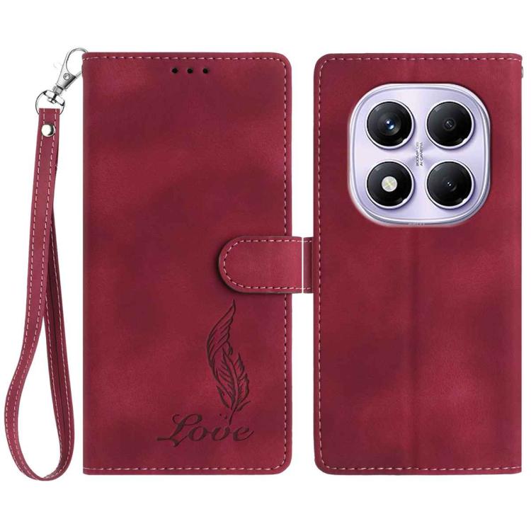 

For Redmi Note 14 Pro 4G Skin Feel Embossed Feather Leather Phone Case(Red)