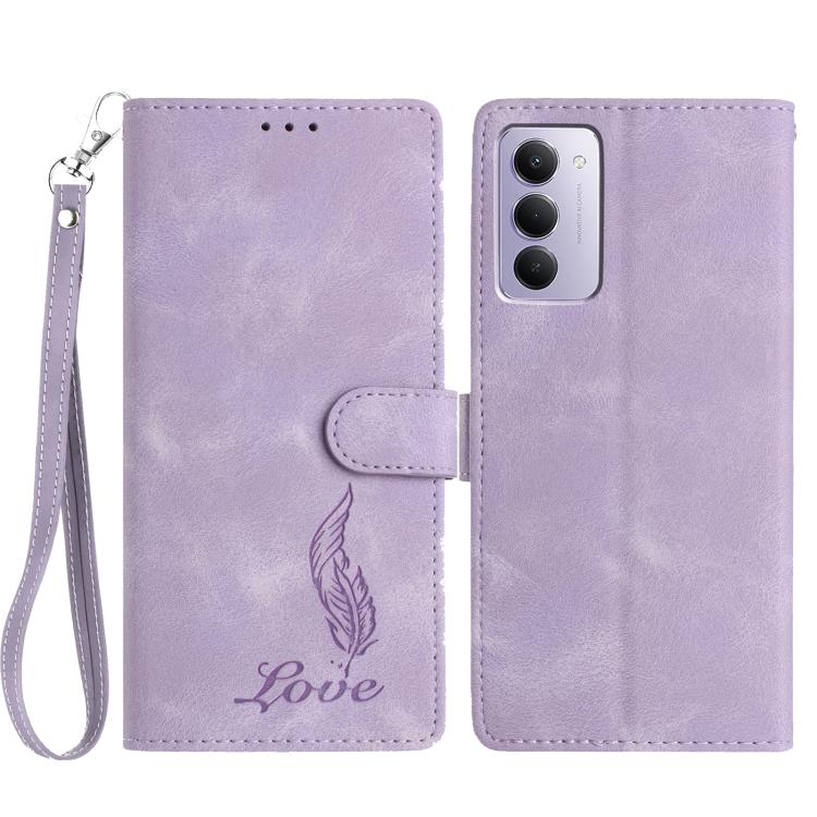

For Redmi 15 5G / 4G EU 171mm Skin Feel Embossed Feather Leather Phone Case(Purple)