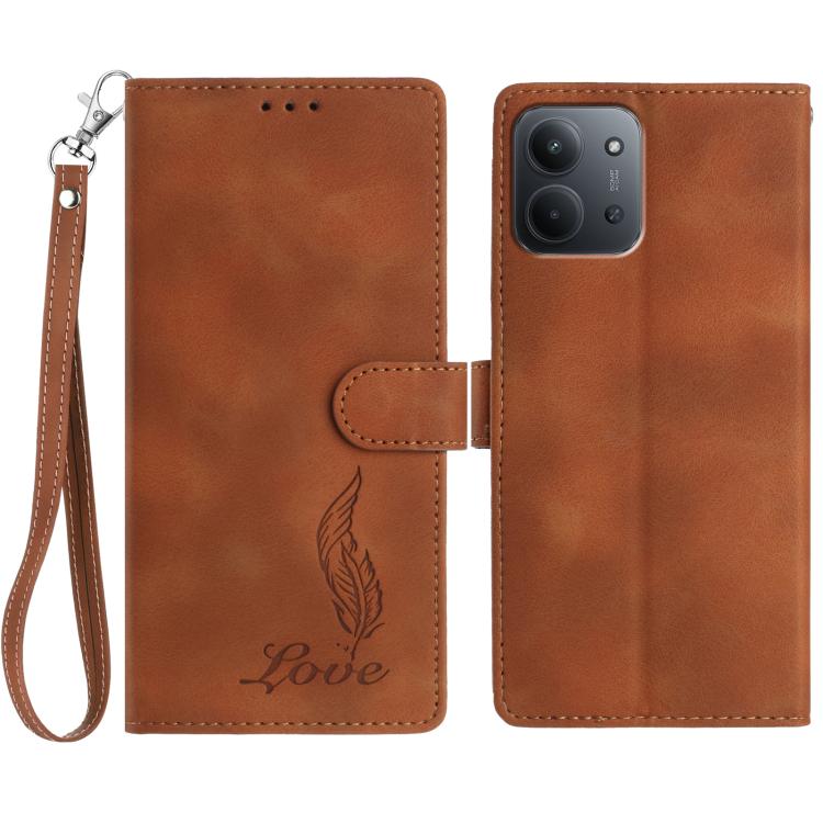 

For Redmi 15C 5G / 4G Global 171mm Skin Feel Embossed Feather Leather Phone Case(Brown)