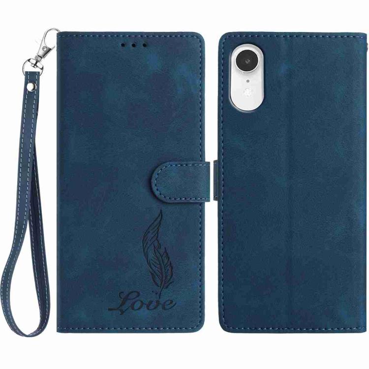

For iPhone XR Skin Feel Embossed Feather Leather Phone Case(Dark Blue)