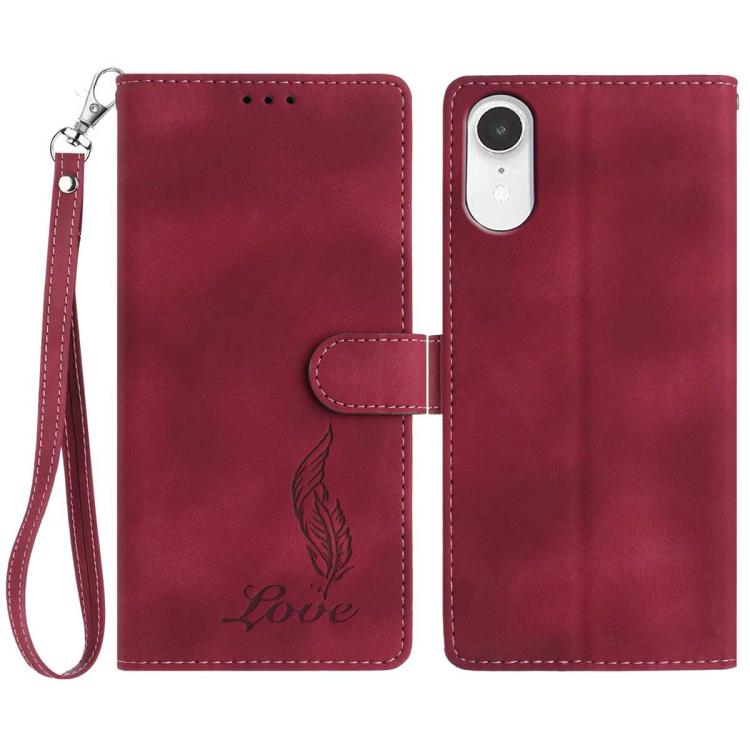 

For iPhone XR Skin Feel Embossed Feather Leather Phone Case(Red)