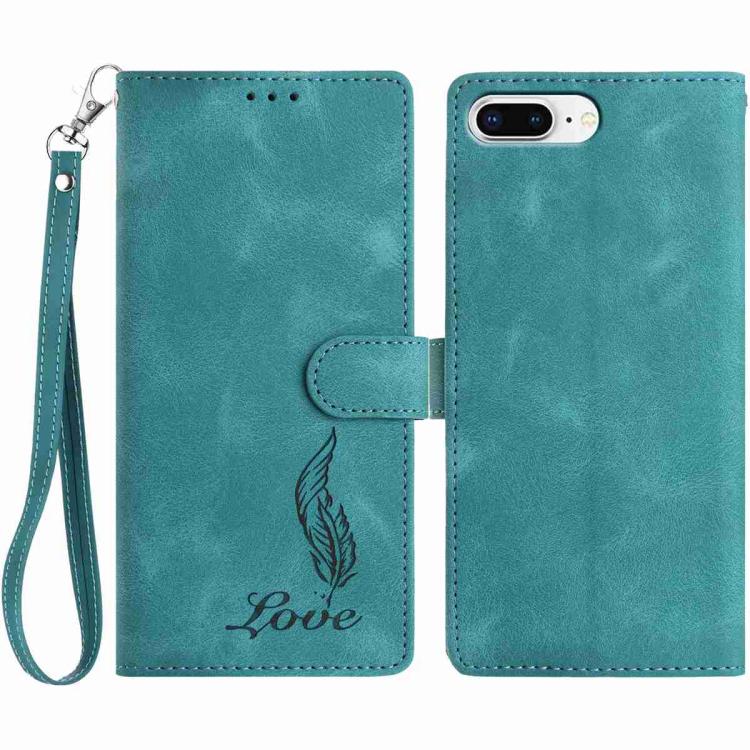 

For iPhone 8 Plus / 7 Plus Skin Feel Embossed Feather Leather Phone Case(Green)