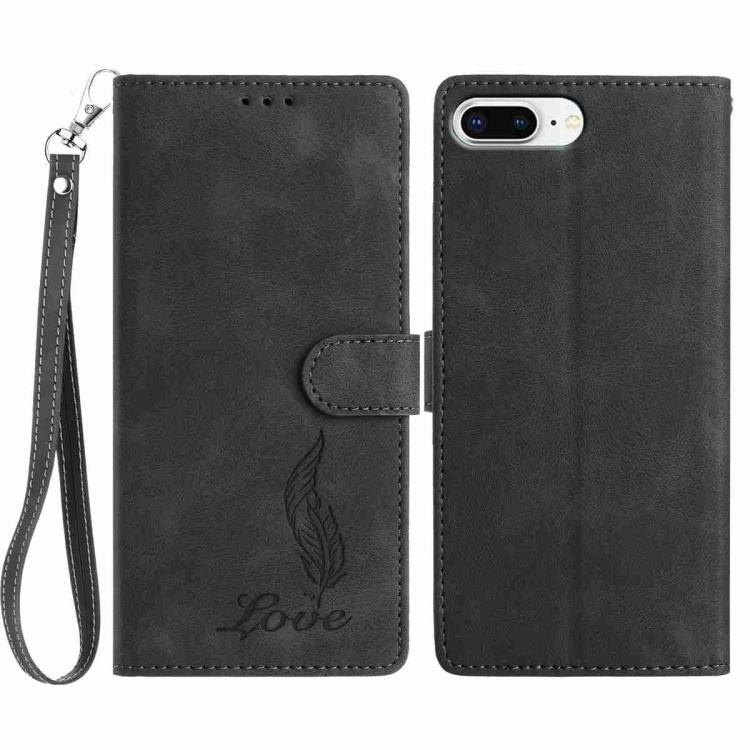 

For iPhone 8 Plus / 7 Plus Skin Feel Embossed Feather Leather Phone Case(Black)