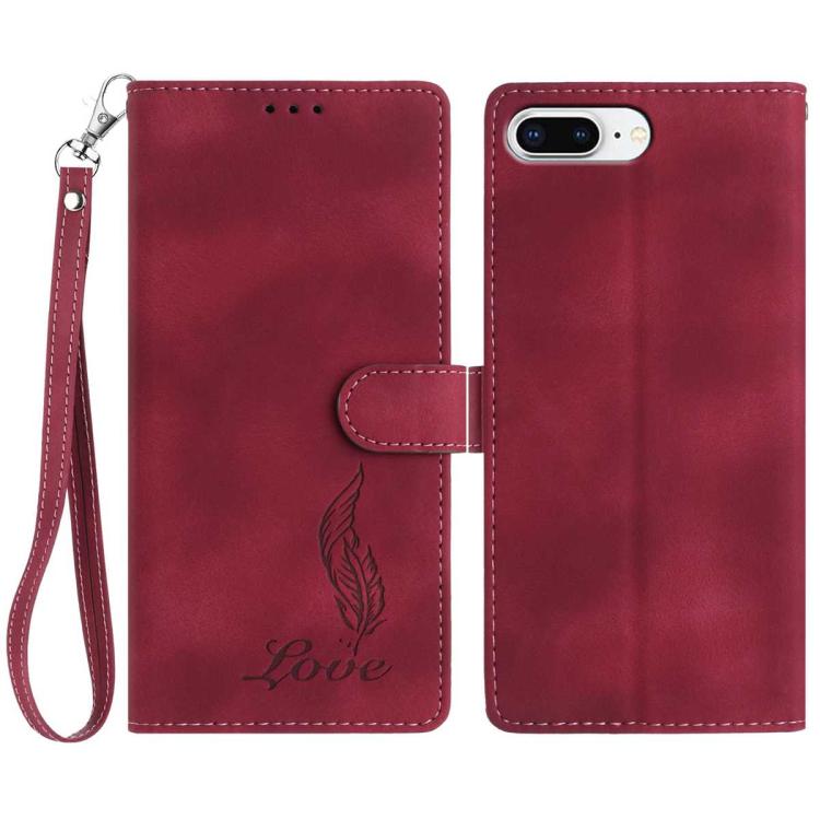 

For iPhone 8 Plus / 7 Plus Skin Feel Embossed Feather Leather Phone Case(Red)