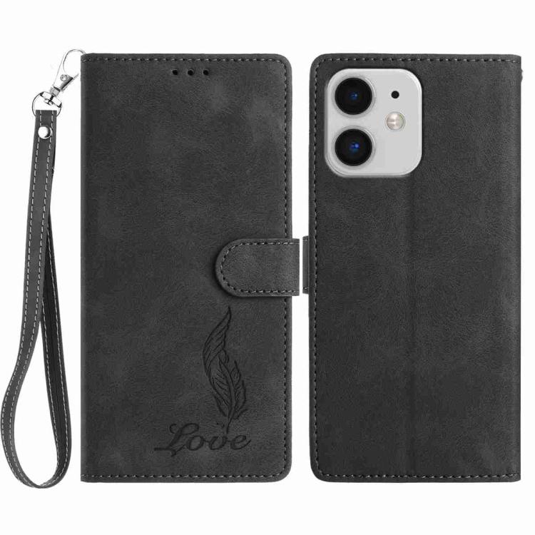 

For iPhone 11 Skin Feel Embossed Feather Leather Phone Case(Black)
