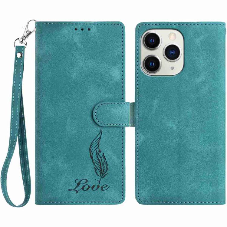 

For iPhone 11 Pro Skin Feel Embossed Feather Leather Phone Case(Green)