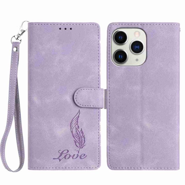 

For iPhone 11 Pro Skin Feel Embossed Feather Leather Phone Case(Purple)
