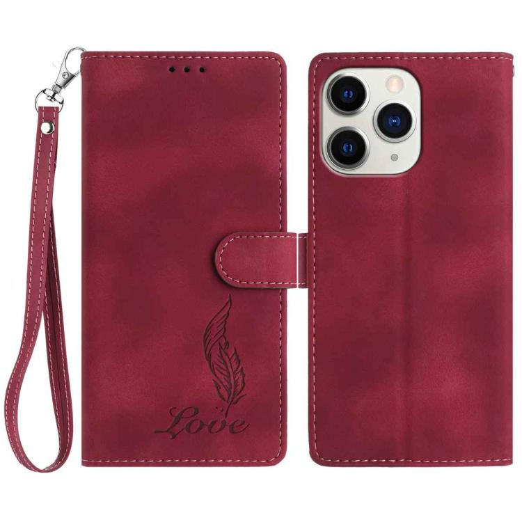 

For iPhone 11 Pro Max Skin Feel Embossed Feather Leather Phone Case(Red)