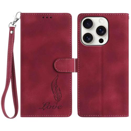 

For iPhone 14 Pro Skin Feel Embossed Feather Leather Phone Case(Red)