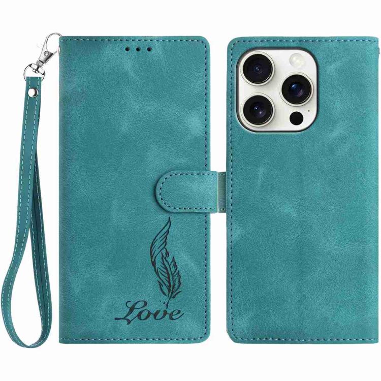 

For iPhone 16 Pro Skin Feel Embossed Feather Leather Phone Case(Green)