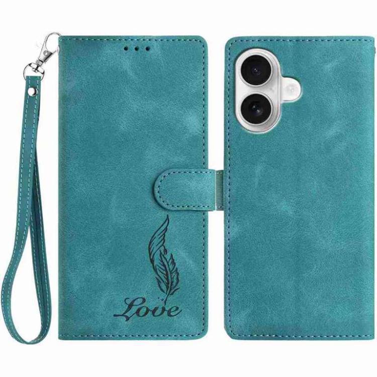 

For iPhone 17 Skin Feel Embossed Feather Leather Phone Case(Green)