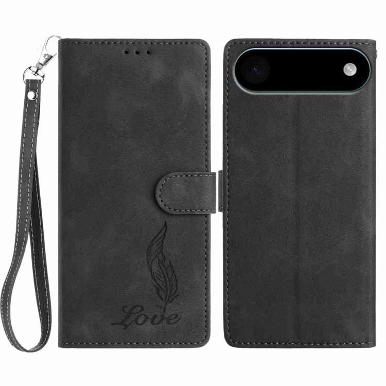 

For iPhone Air Skin Feel Embossed Feather Leather Phone Case(Black)