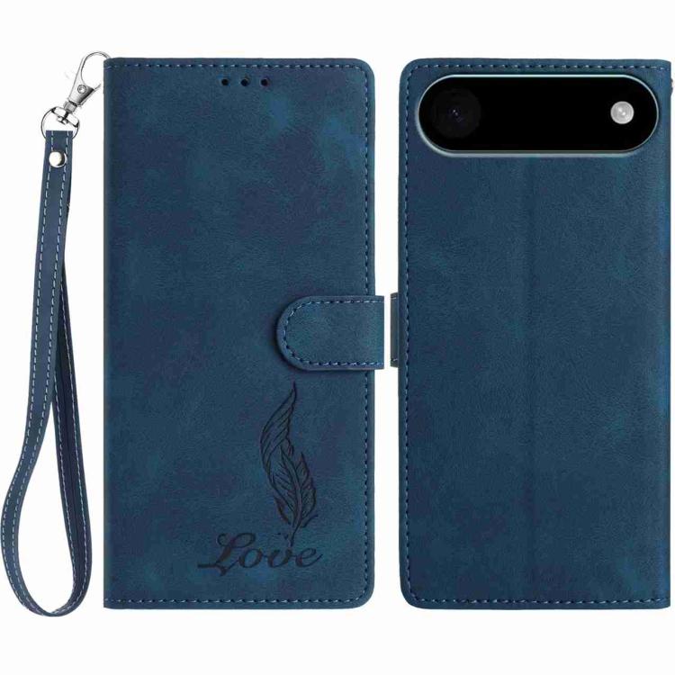 

For iPhone 17 Air Skin Feel Embossed Feather Leather Phone Case(Dark Blue)
