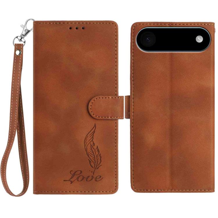 

For iPhone 17 Air Skin Feel Embossed Feather Leather Phone Case(Brown)