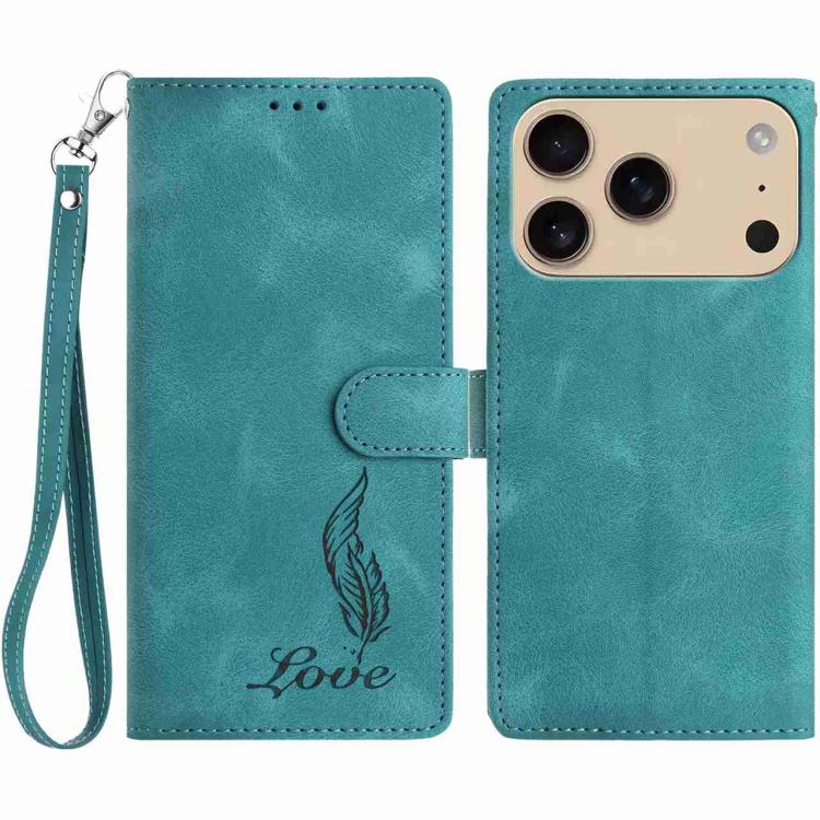 

For iPhone 17 Pro Max Skin Feel Embossed Feather Leather Phone Case(Green)