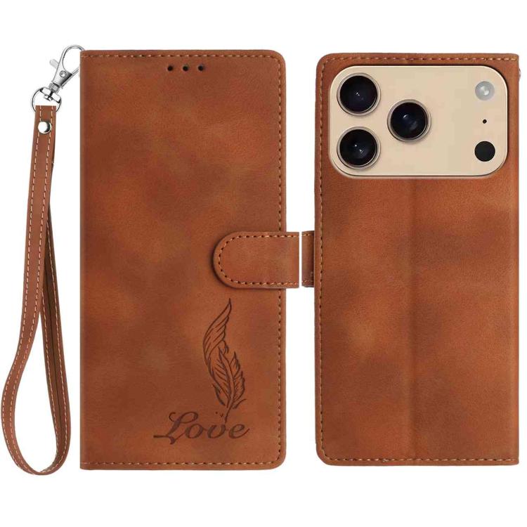 

For iPhone 17 Pro Max Skin Feel Embossed Feather Leather Phone Case(Brown)