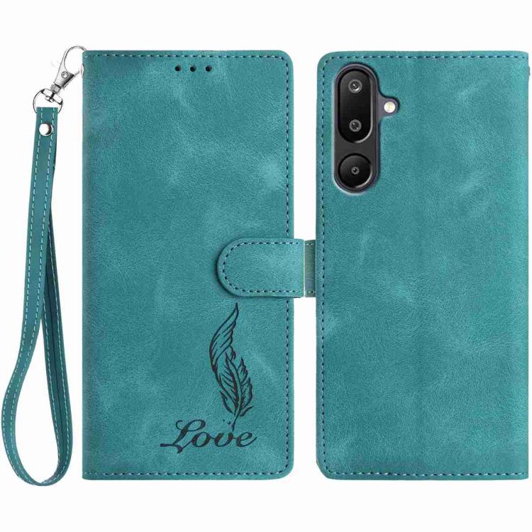 

For Samsung Galaxy F16 5G Skin Feel Embossed Feather Leather Phone Case(Green)
