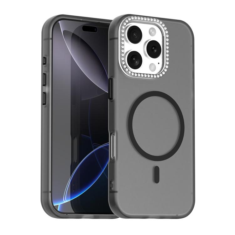 

For iPhone 16 Pro Candy Diamond Magsafe Frosted PC Hybrid TPU Phone Case(Black)