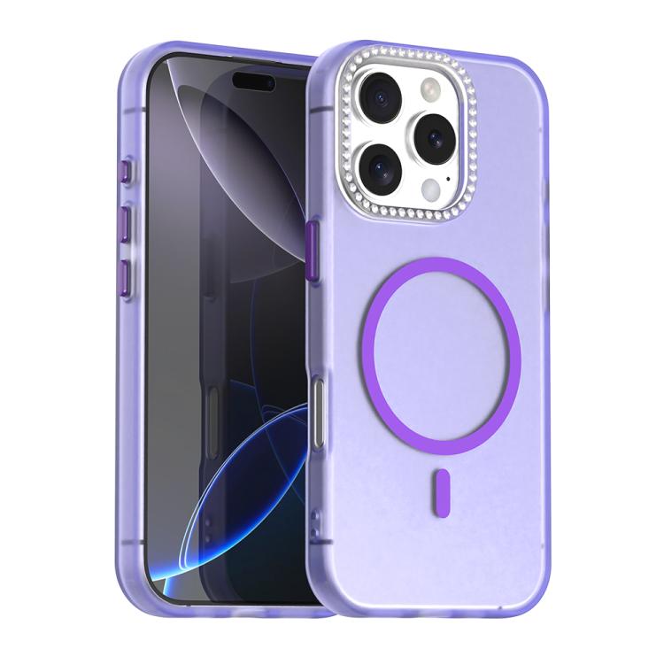 

For iPhone 16 Pro Candy Diamond Magsafe Frosted PC Hybrid TPU Phone Case(Purple)