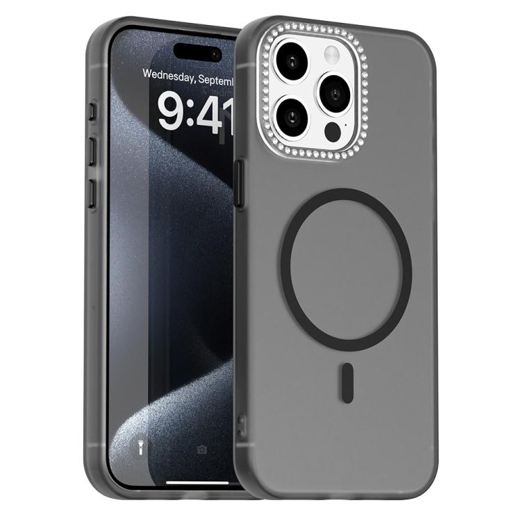 

For iPhone 15 Pro Max Candy Diamond Magsafe Frosted PC Hybrid TPU Phone Case(Black)
