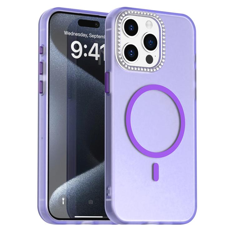 

For iPhone 15 Pro Max Candy Diamond Magsafe Frosted PC Hybrid TPU Phone Case(Purple)