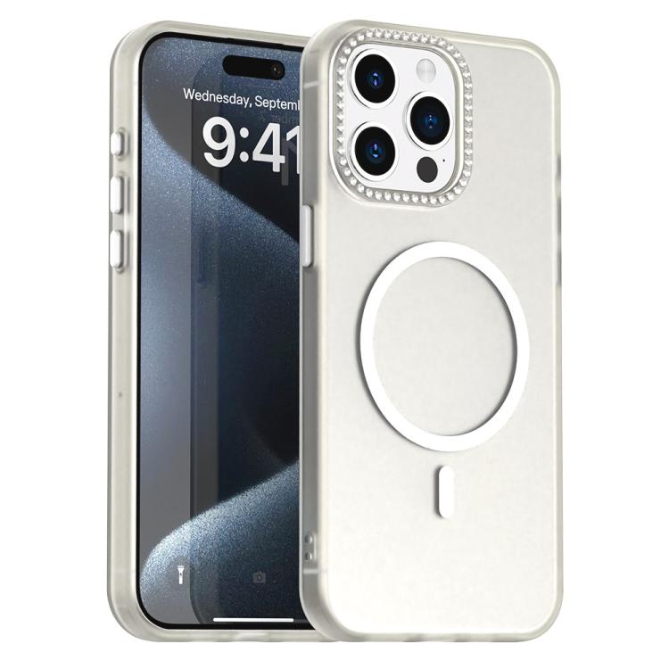 

For iPhone 15 Pro Candy Diamond Magsafe Frosted PC Hybrid TPU Phone Case(White)