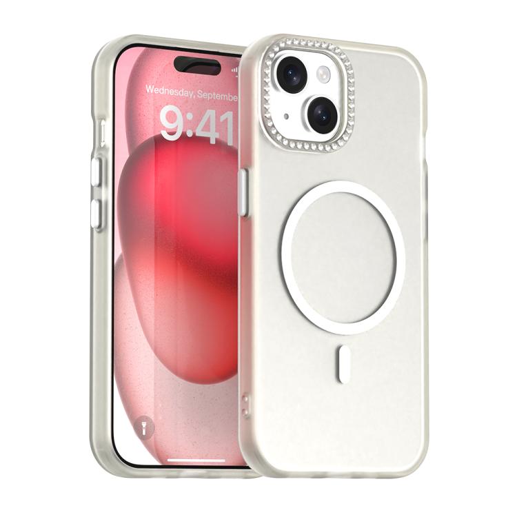 

For iPhone 15 Plus Candy Diamond Magsafe Frosted PC Hybrid TPU Phone Case(White)