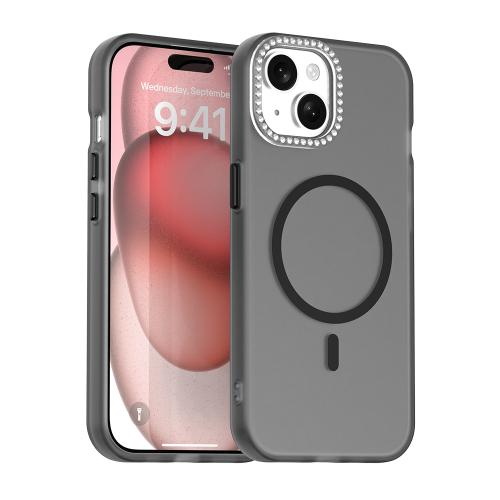 

For iPhone 15 Candy Diamond Magsafe Frosted PC Hybrid TPU Phone Case(Black)