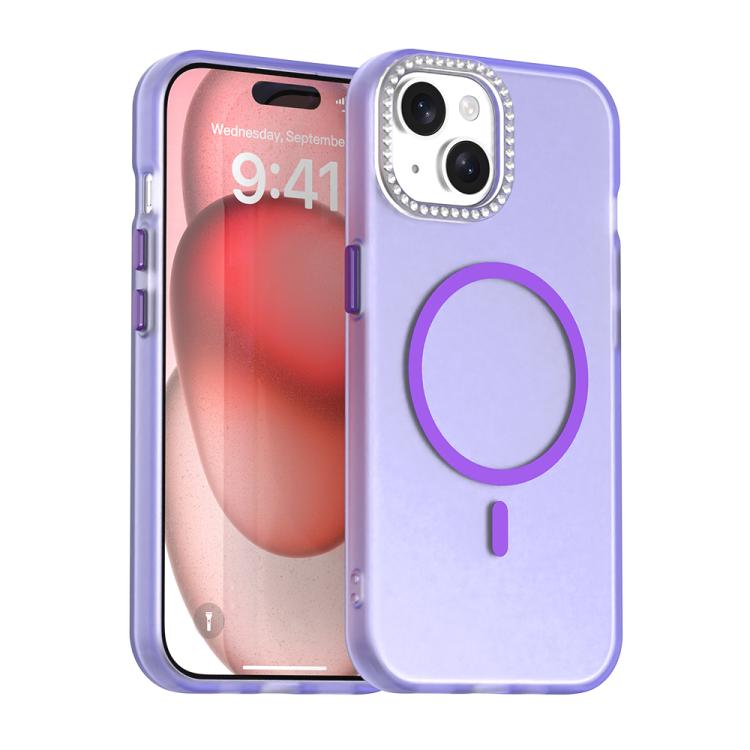 

For iPhone 15 Candy Diamond Magsafe Frosted PC Hybrid TPU Phone Case(Purple)