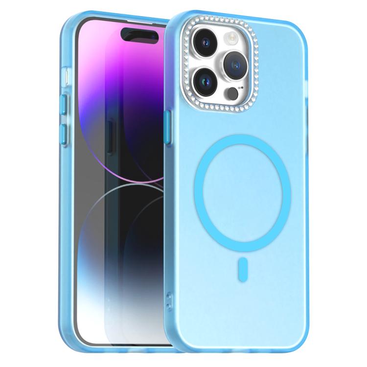 

For iPhone 14 Pro Max Candy Diamond Magsafe Frosted PC Hybrid TPU Phone Case(Blue)