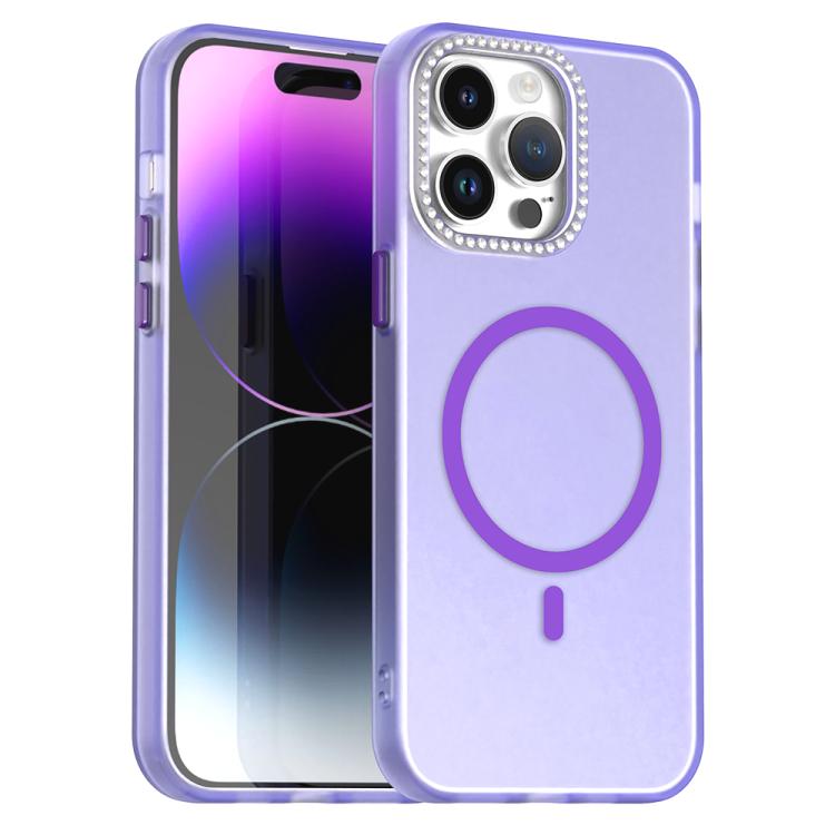 

For iPhone 14 Pro Max Candy Diamond Magsafe Frosted PC Hybrid TPU Phone Case(Purple)