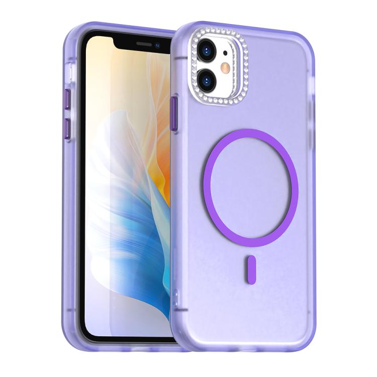 

For iPhone 11 Candy Diamond Magsafe Frosted PC Hybrid TPU Phone Case(Purple)