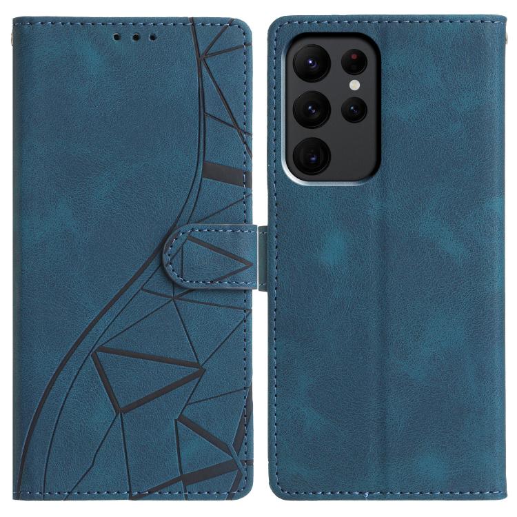 

For Samsung Galaxy S23 Ultra 5G Triangles Embossed Leather Phone Case(Blue)