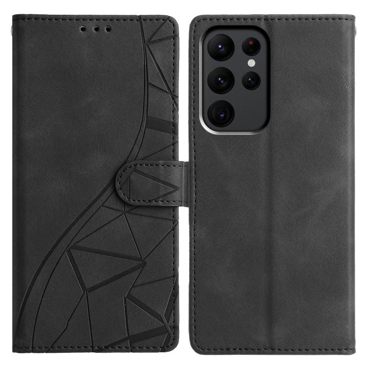 

For Samsung Galaxy S23 Ultra 5G Triangles Embossed Leather Phone Case(Black)